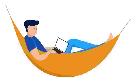 Illustration of man working in a hammock.